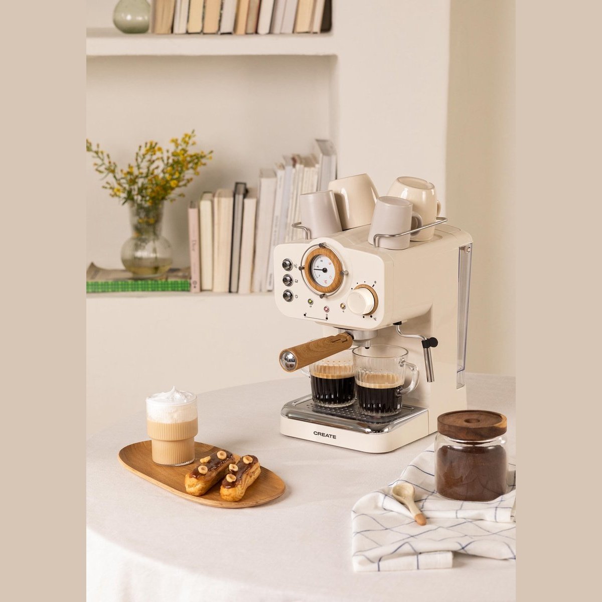 Create - Thera Matt Retro Express Coffee Maker / Beige / 1100 W
