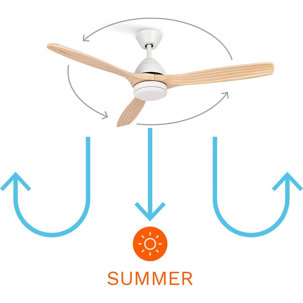 Create - WindCup Ceiling Fan 40w Silent 132 Cm/ 6 Speeds / Summer Winter Function (Without Light)