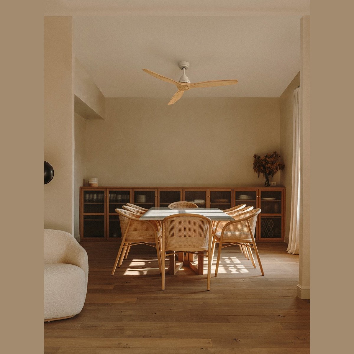 Create - Windwood 75w Silent Ceiling Fan Ø132 Cm / White And Natural Wood