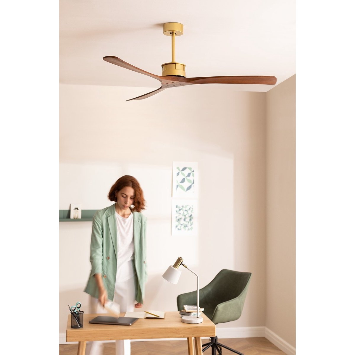 Create - Wind Large Dc - Ultra-quiet Xl 40 W Dc Ceiling Fan / Gold with Dark Wood