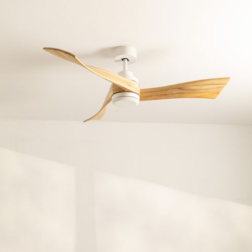 Create - WindCurve Ceiling Fan With Remote Control - White with Natural Wood ( With Light )