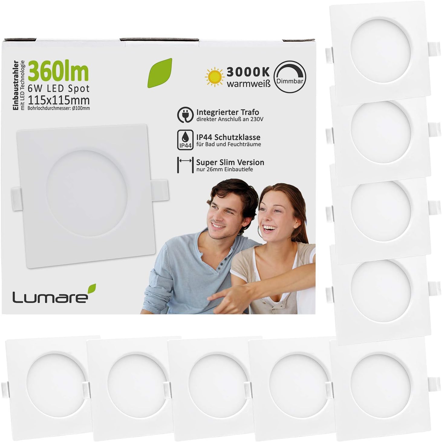 Lumare - LED Recessed Spot Dimmable 6W Set of 9