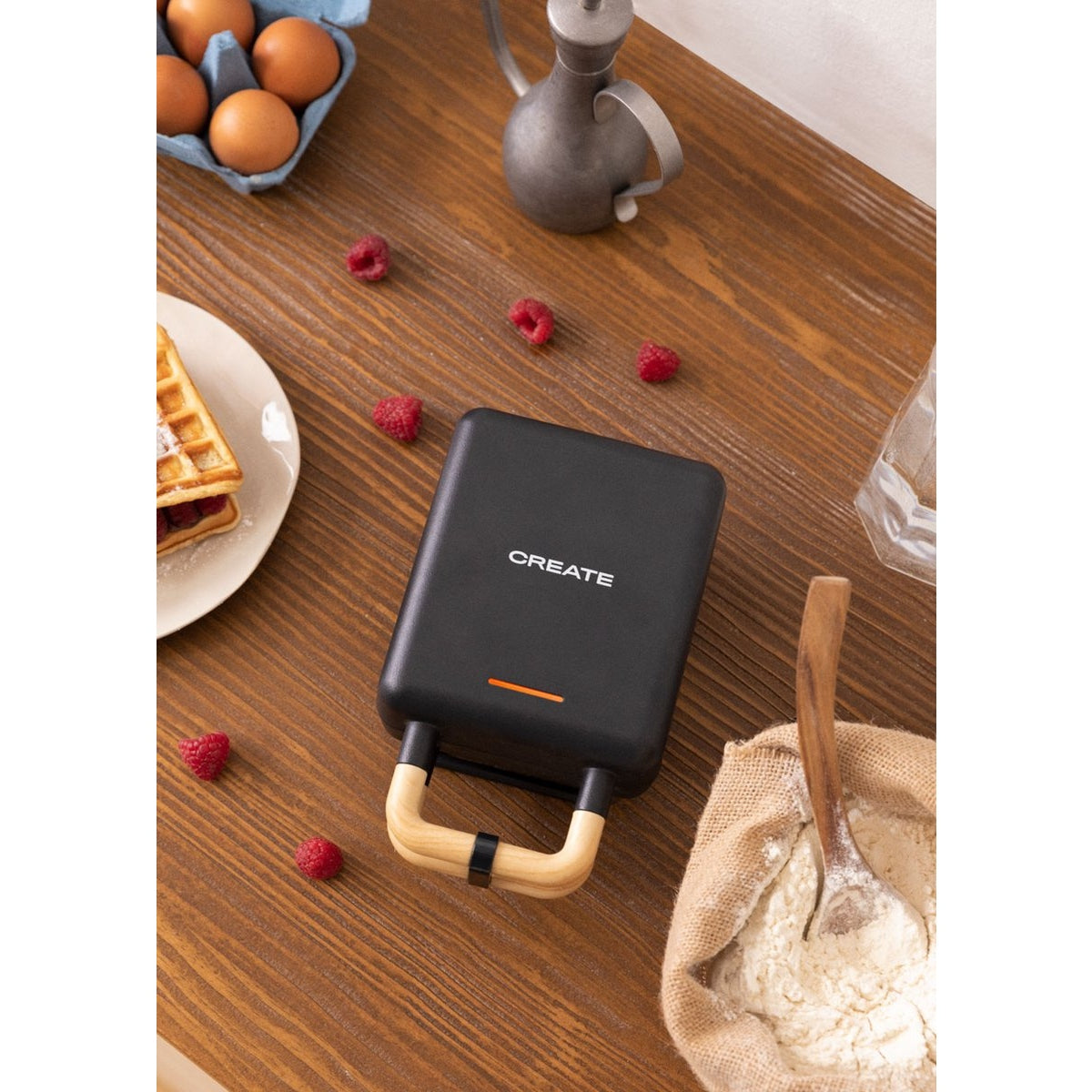 Create - Stone 2 In 1 Compact Sandwich Grill And Waffle Maker / 600W / Black