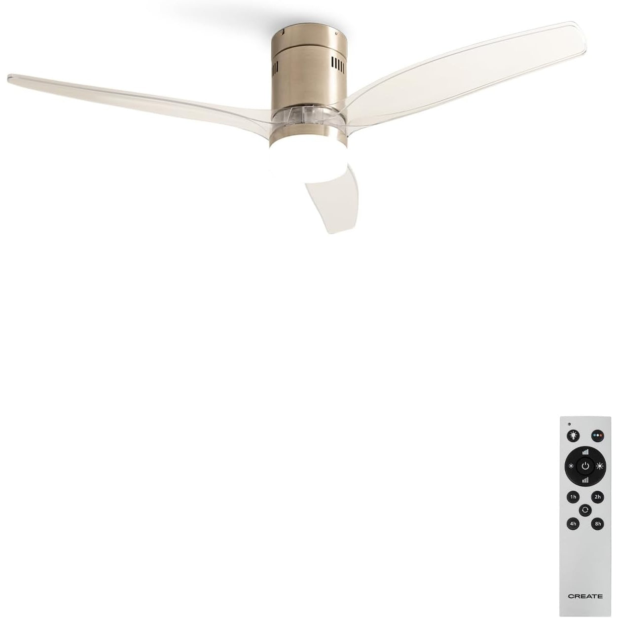 Create - Windcalm Ceiling Fan Nickel With Transparent Wings / Quiet 40 W /132 Cm / ( With Light)