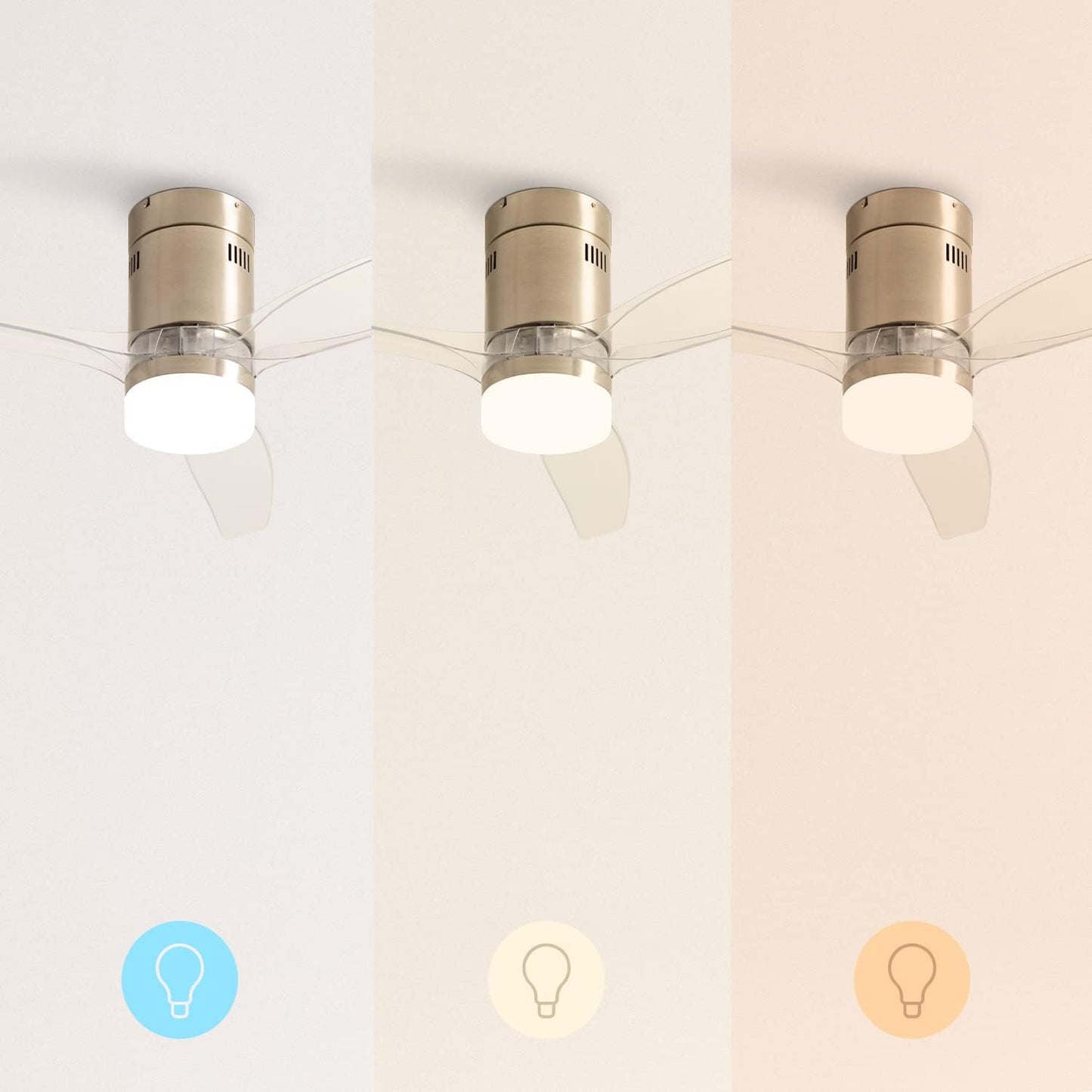 Create - Windcalm Ceiling Fan Nickel With Transparent Wings / Quiet 40 W /132 Cm / ( With Light)