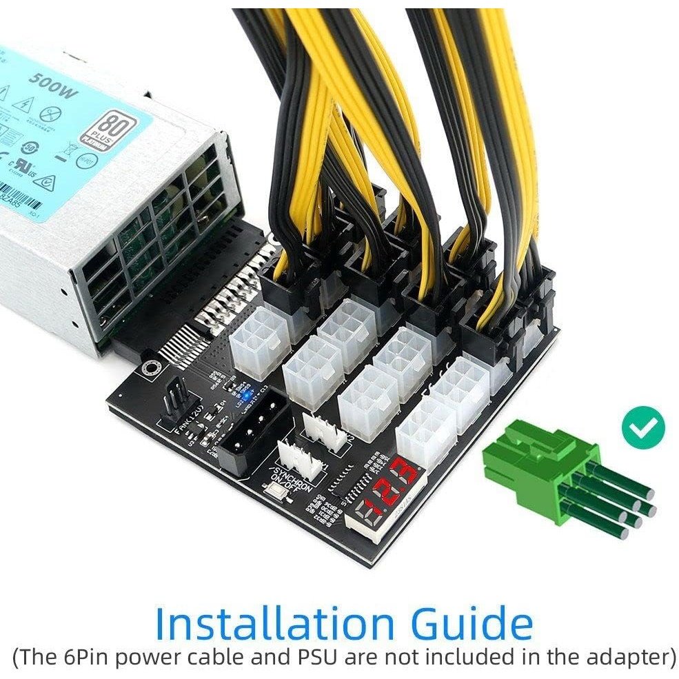 Cablecc - 14+10 Pin Flex Slot Server Power Board to 16 x 6 Pin Power Supply Board for CHIA ETH BTC Mining Miner