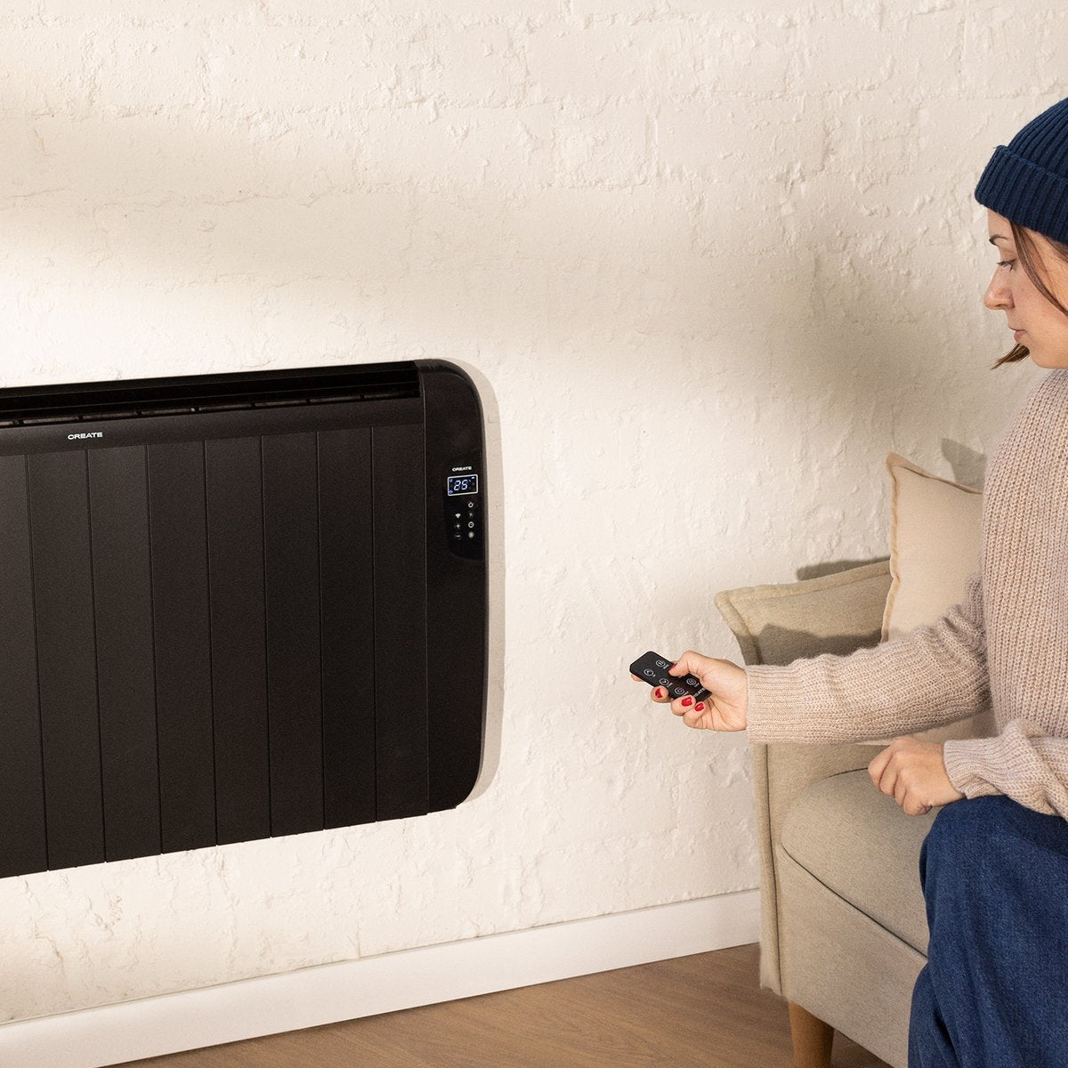 Create - WARM SLIM 1500W – Black Electric Convector Heater with WiFi, 24-Hour Timer, and Energy-Efficient Operation