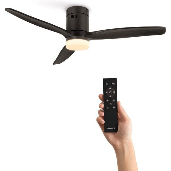 Create - Windcalm Ceiling Fan All Black - Silent 132cm With Winter/summer Function - 6 Speeds ( With Light )