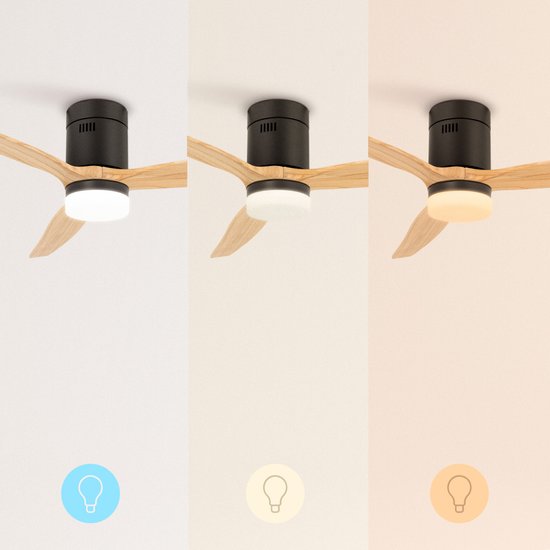 Create - Windcalm Ceiling Fan 132cm - Black with Natural Wood - Winter/summer Function 6 Speeds ( With Light )
