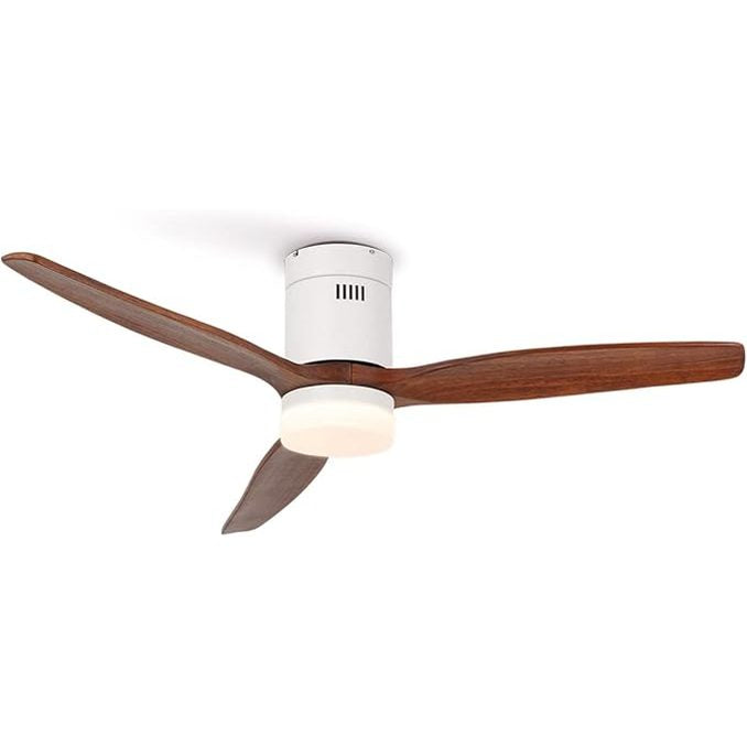 CREATE - Windcalm DC Ceiling Fan White Dark Wood Wings with Light Silent Dimmable Light Timer WiFi Power 40W Diameter 132 cm (With Light)
