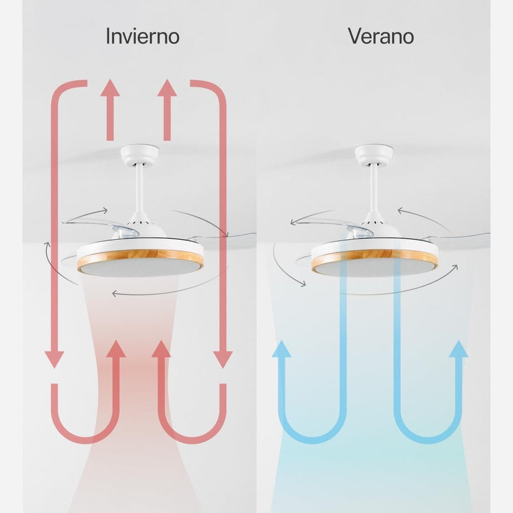 CREATE - Wind Clear Ceiling Fan, Natural Wood Colour with Light, Remote Control and WiFi, 40 W, Diameter 108 cm, Timer, 6 Speeds,