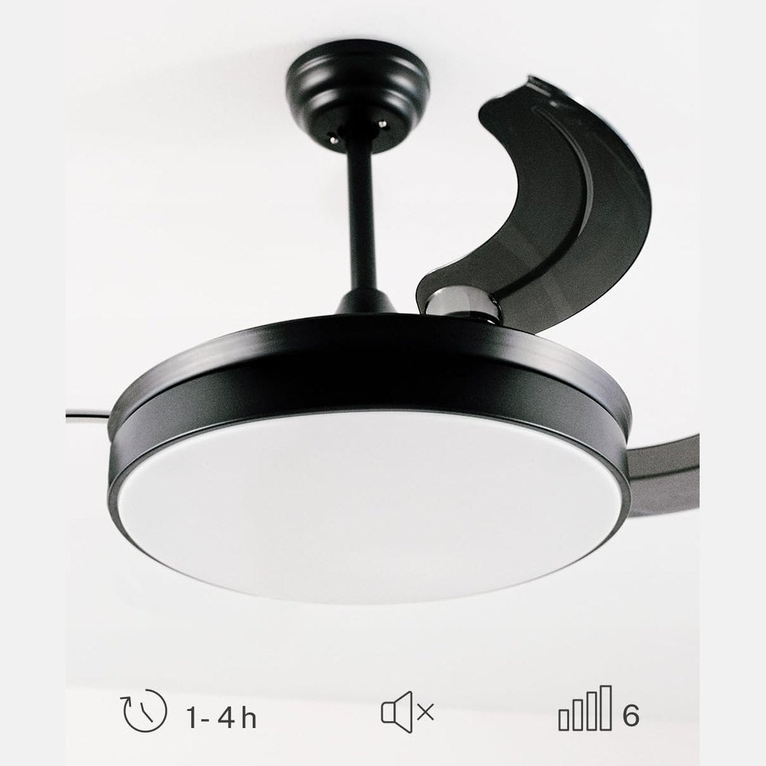 CREATE - Wind Clear Ceiling Fan, Black, with Light, Remote Control and WiFi, 40 W, Diameter 108 cm, Timer, 6 Speeds, Retractable Blades