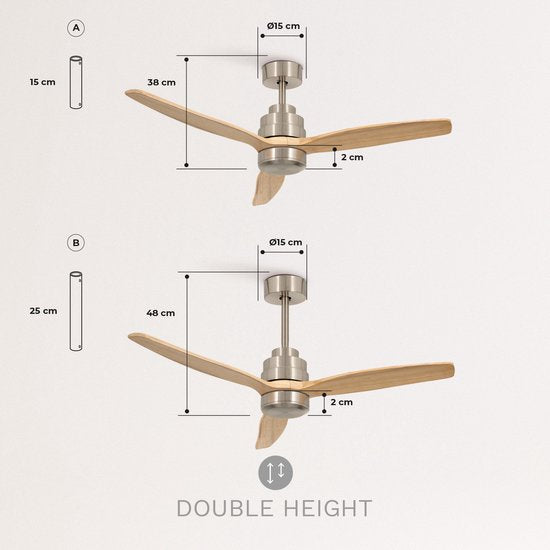 Create - WindStylance Ceiling Fan 40w Silent Ø132 Cm /With Remote Control / 6 Speeds / Summer/winter Function / Nickel (Without Light)