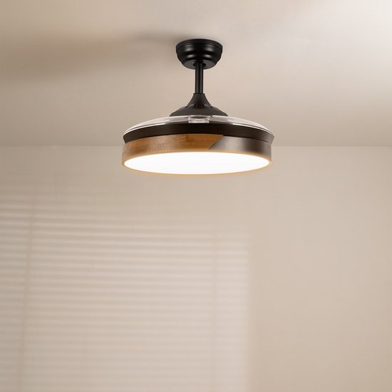 CREATE - WIND CLEAR - Silent ceiling fan 40W Ø107 cm - Black & Dark wood - With light