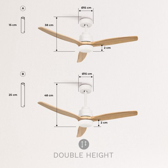 Create - Windstylance Dc White with Natural Wood - Ceiling Fan With Remote Control - 6 Speeds ( With Light )