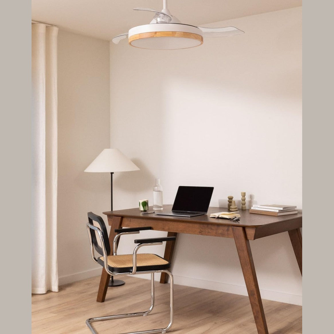 CREATE - Wind Clear Ceiling Fan, Natural Wood Colour with Light, Remote Control and WiFi, 40 W, Diameter 108 cm, Timer, 6 Speeds,