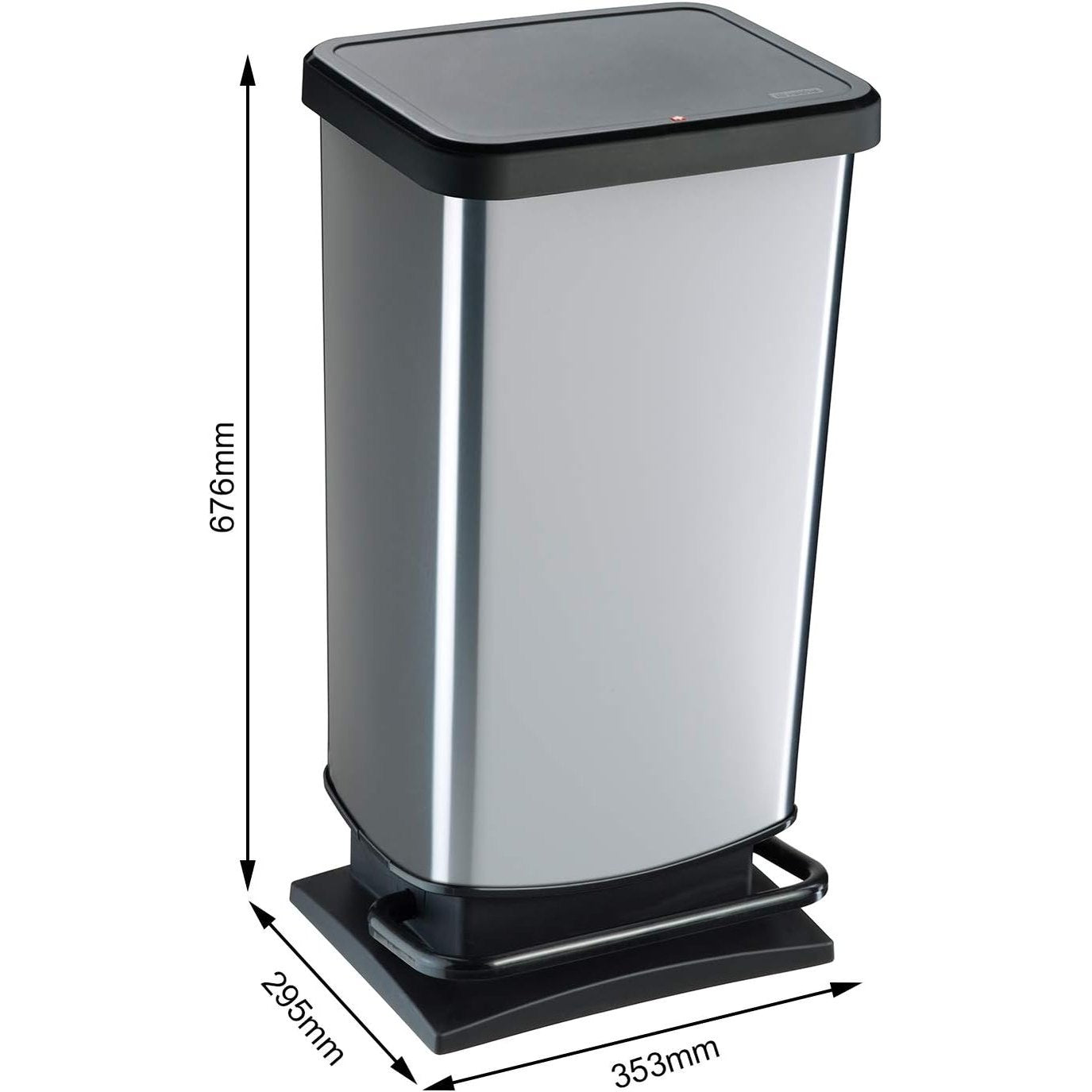 ROTHO - Paso Rubbish Bin 40 L with Pedal and Lid, Plastic (PP) BPA-Free, Carbon Metallic, 40 L (35.3 x 29.5 x 67.6 cm)