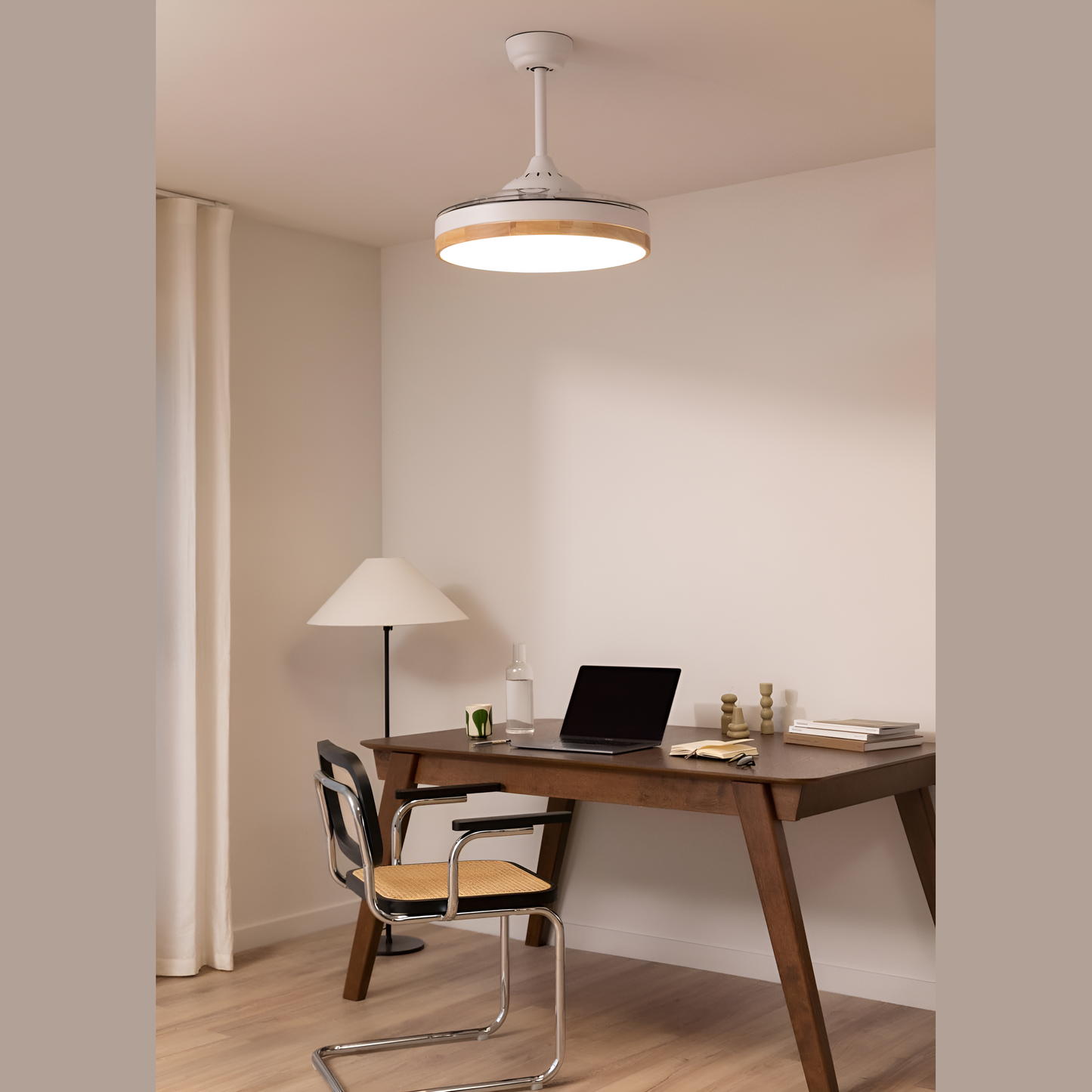 CREATE - Wind Clear Ceiling Fan, Natural Wood Colour with Light, Remote Control and WiFi, 40 W, Diameter 108 cm, Timer, 6 Speeds,