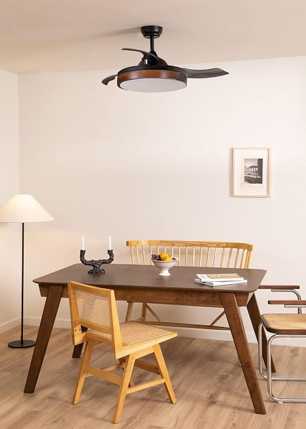 CREATE - WIND CLEAR - Silent ceiling fan 40W Ø107 cm - Black & Dark wood - With light