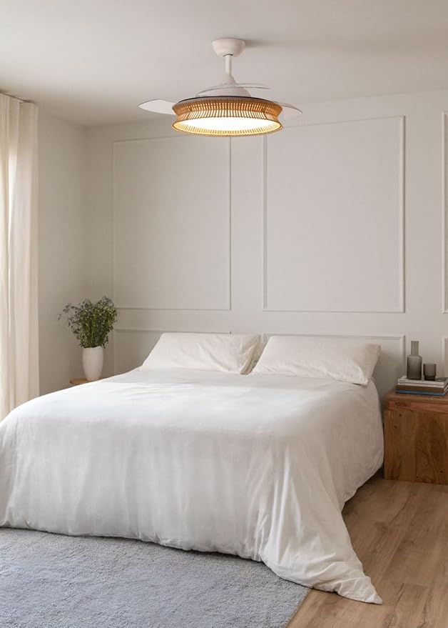 CREATE - Ceiling Fan with Silent Light 40W Ø107 cm - Wicker Finish - RATTAN WIND CLEAR