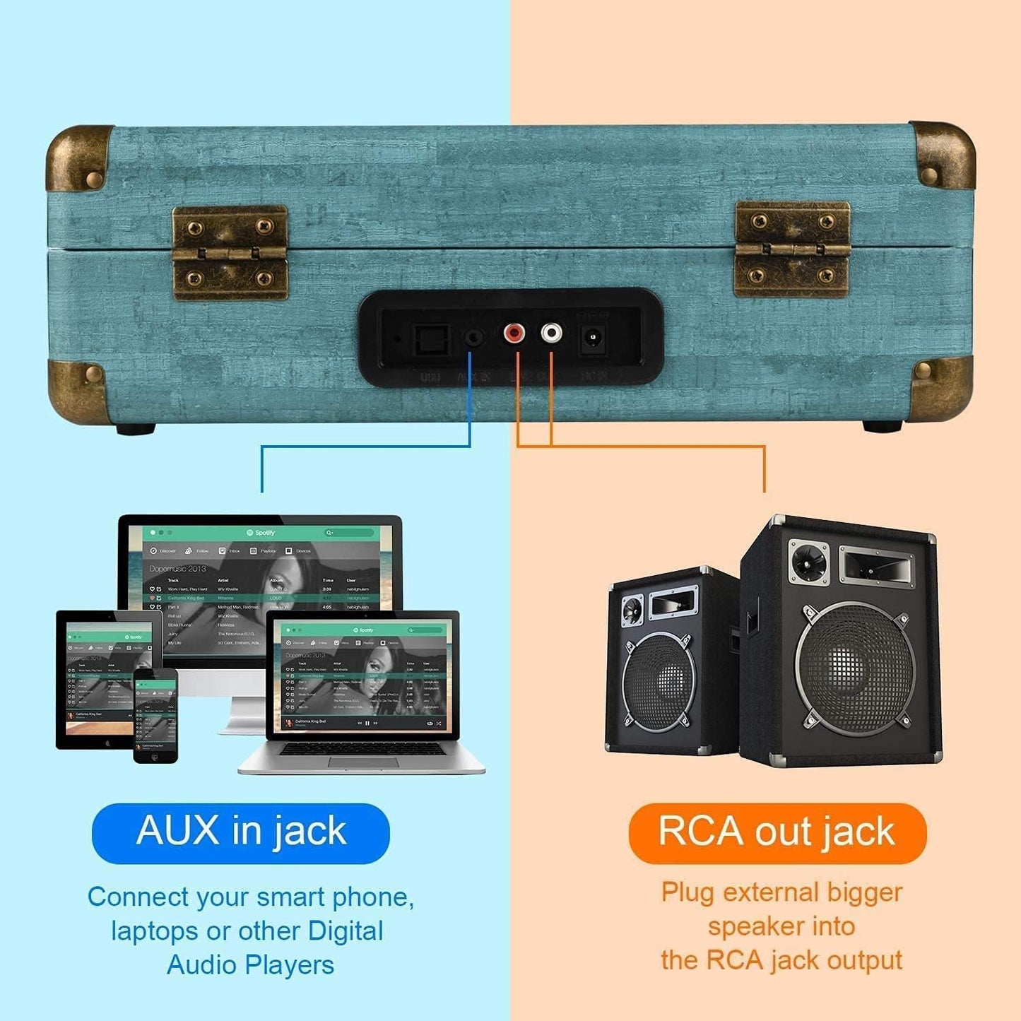 Suitcase - Vintage 3-Speed Bluetooth Vinyl Record Player with Built-in Speakers