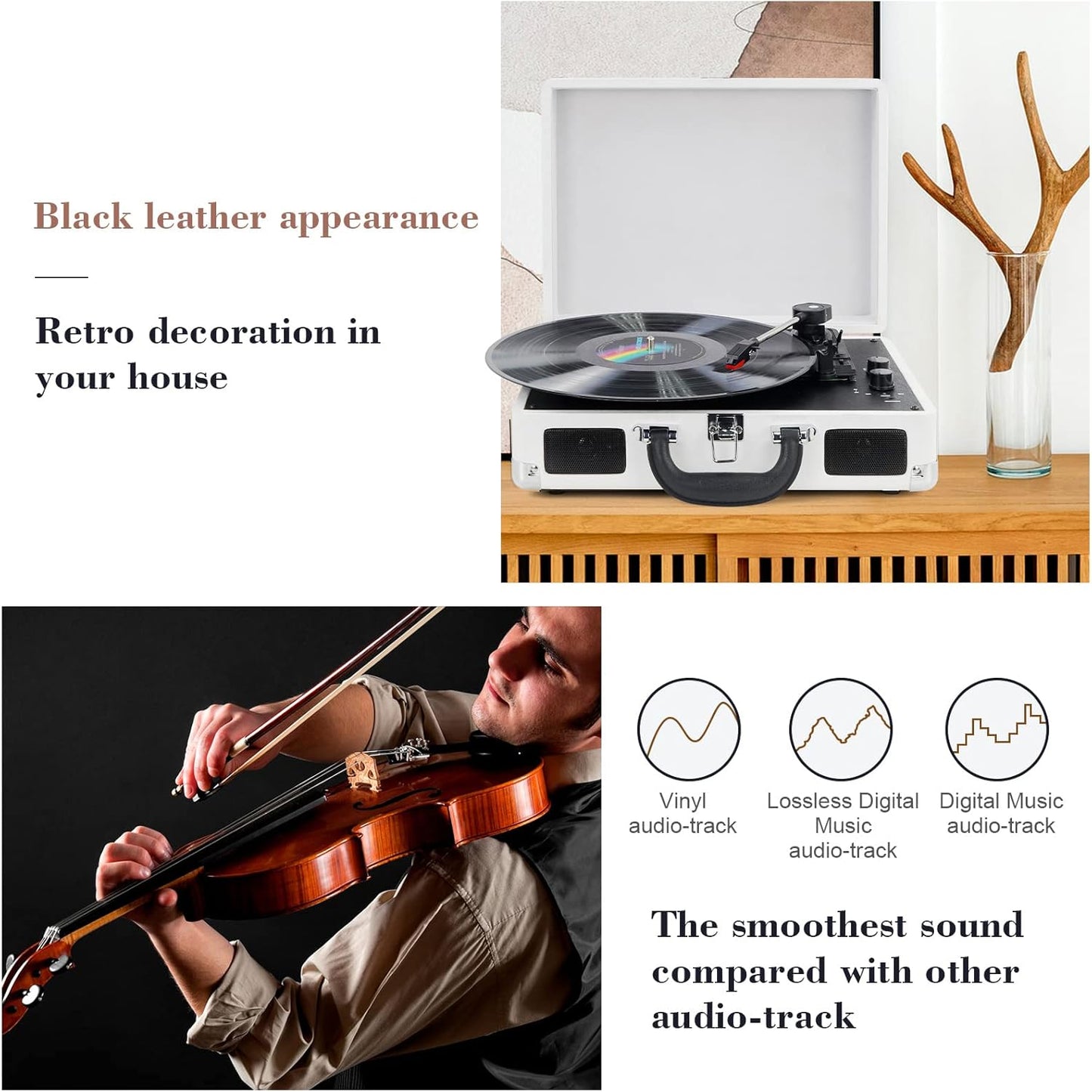 Suitcase - Vintage 3-Speed Bluetooth Vinyl Record Player with Built-in Speakers