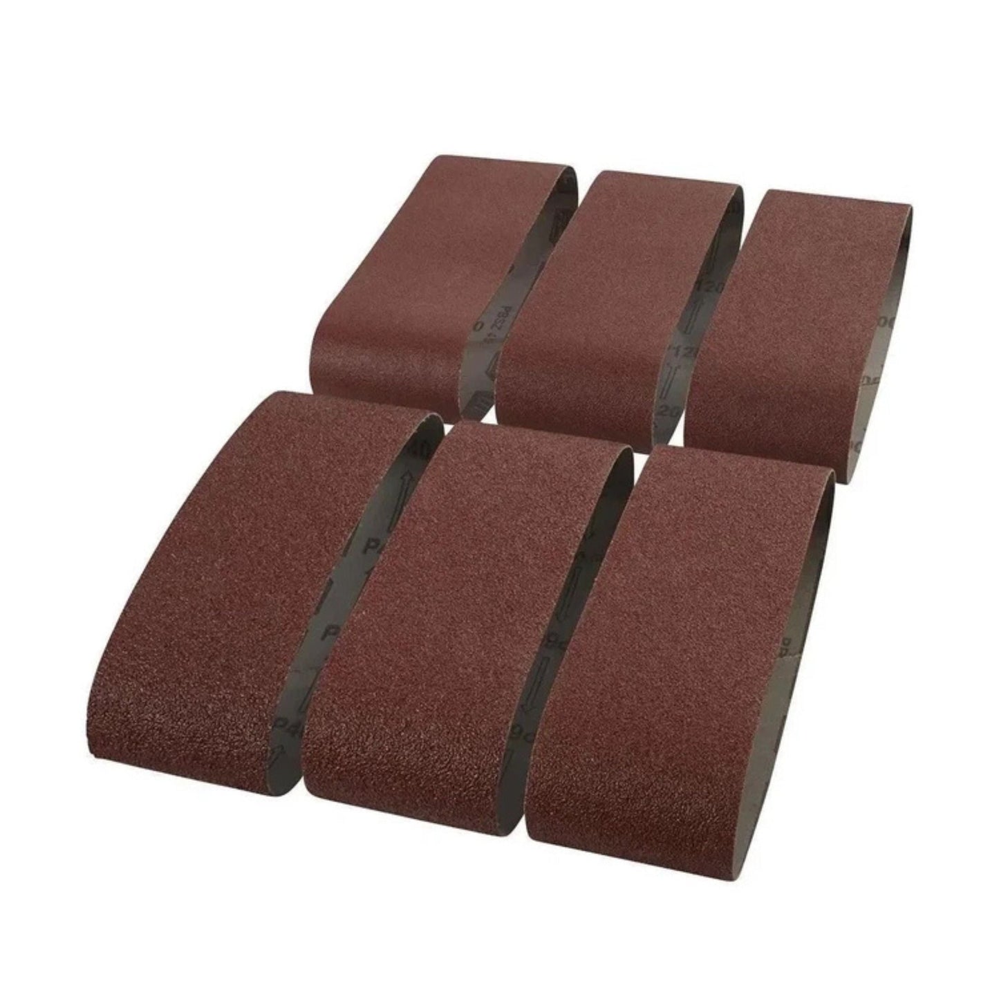 Set of abrasive sanding belts for wood processing with different grit levels