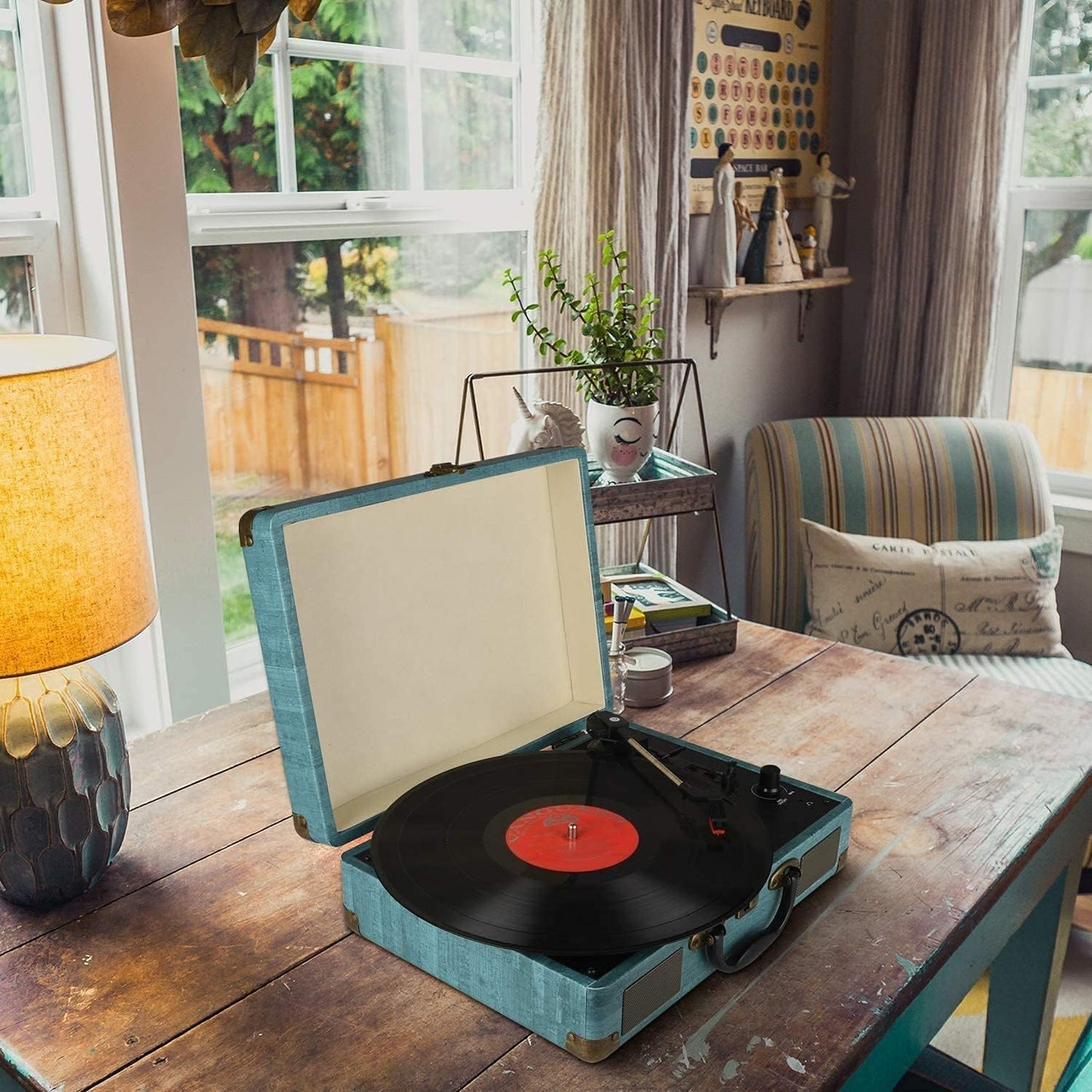 Suitcase - Vintage 3-Speed Bluetooth Vinyl Record Player with Built-in Speakers