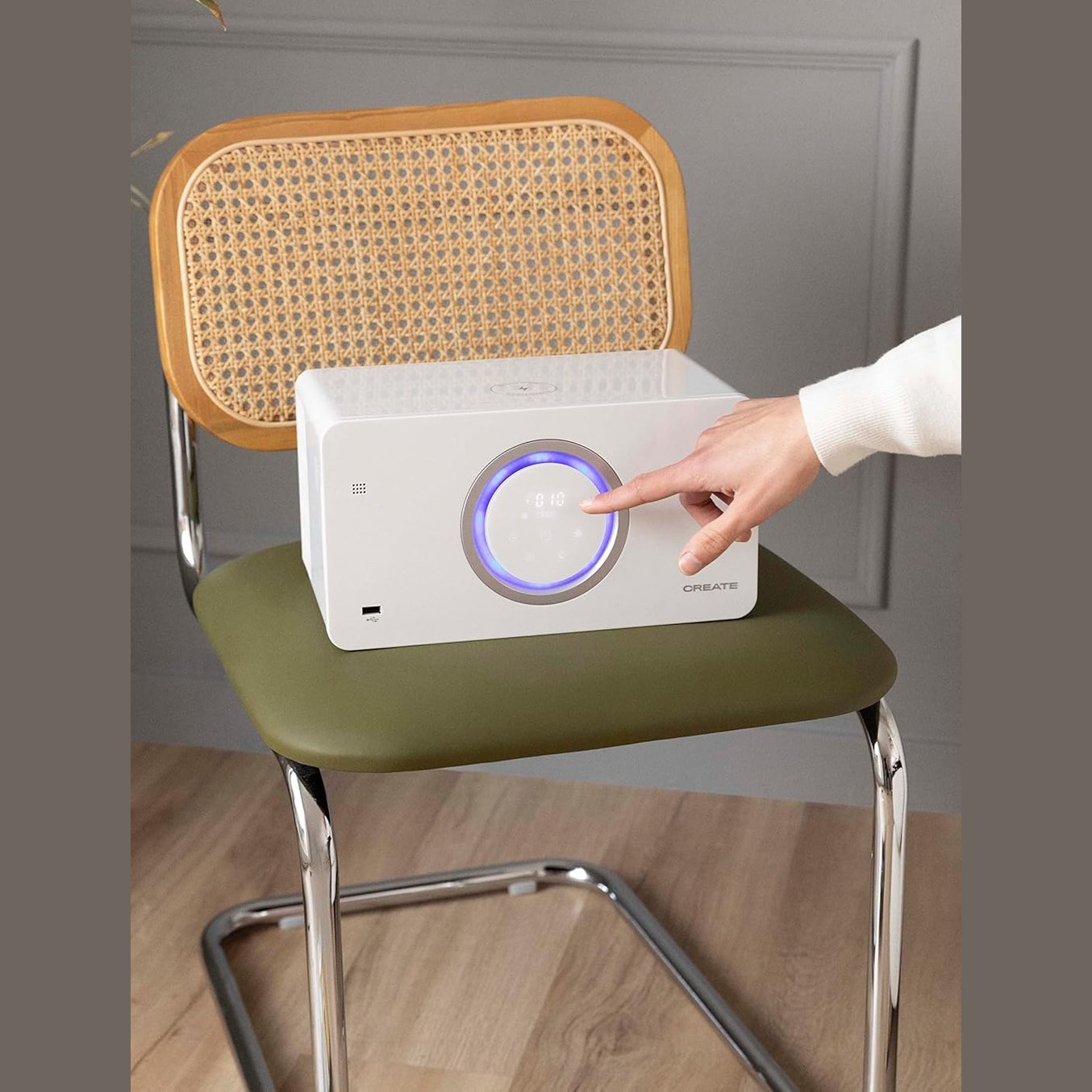 CREATE - AIR PURE COMPACT – Air Purifier with Bluetooth Speaker and Wireless Charger, White