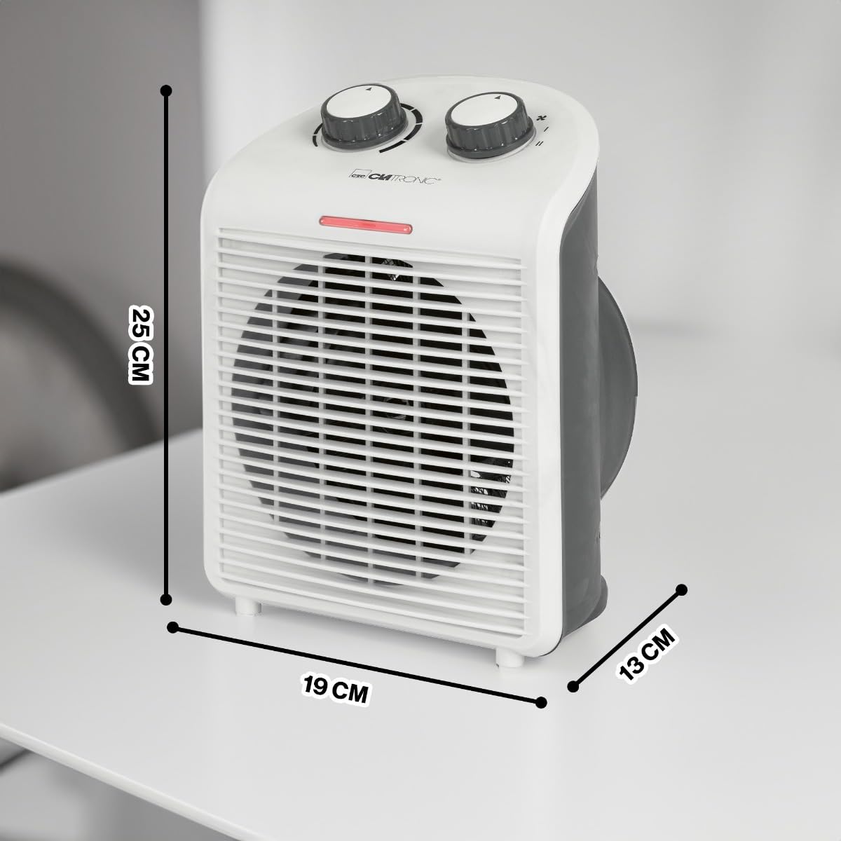 Clatronic HL 3761 263951 Fan Heater, Mobile & Compact Fan Heater, 2 Heat Settings (1000/2000 W), Cold Level (Fan), Sturdy Carry Handle, White