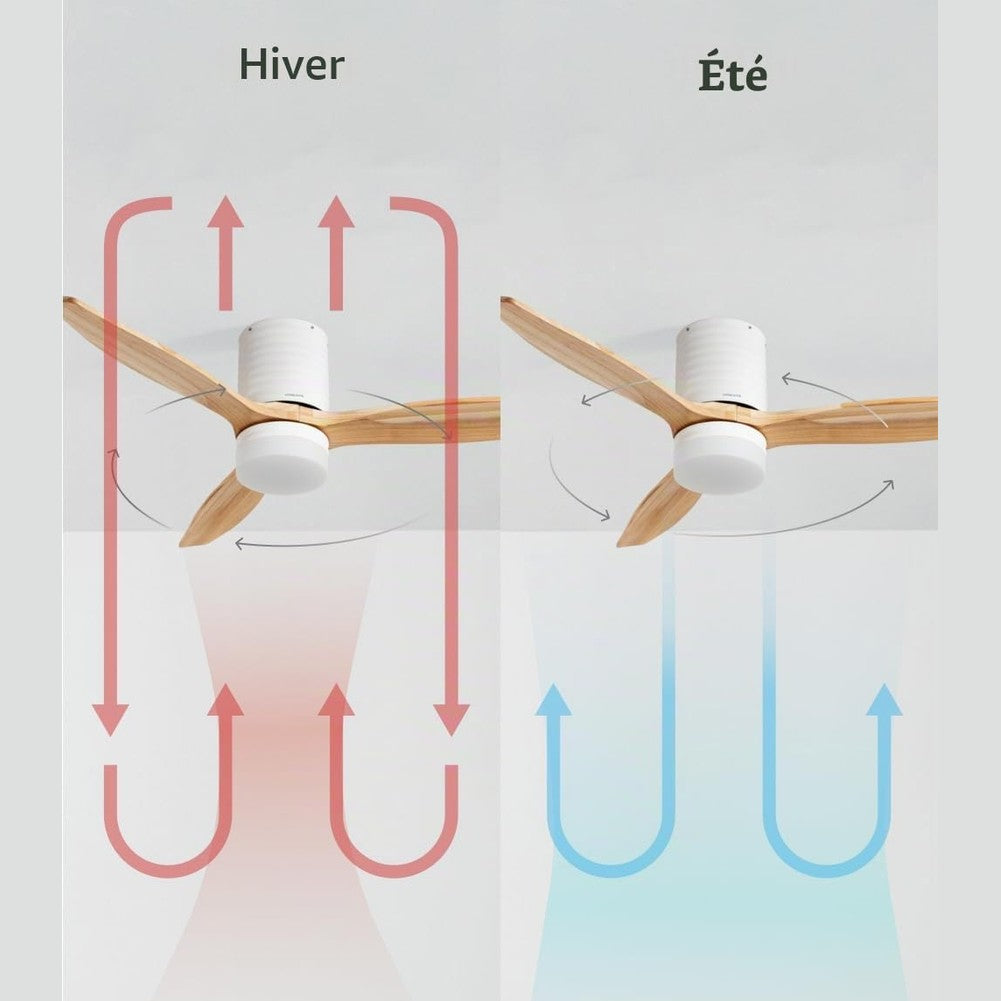 CREATE / WINDCALM LINE/White ceiling fan with light with remote control, natural wood blades horizontal lines / 40W, Ø132 cm, 3 light temperatures, timer, summer-winter function