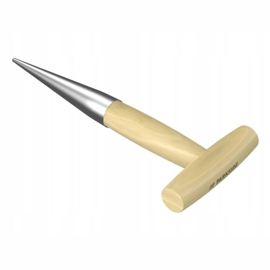 A gardening dibble with a wooden handle and a metal tip, perfect for planting seedlings.