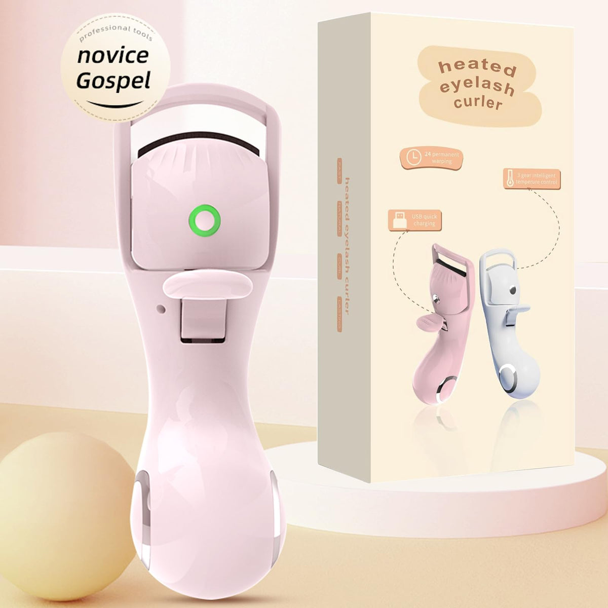 Heated Eyelash Curlers, Electric Eyelash Curler 3 Temperature Modes with USB Rechargeable Eyelash Curlers, Heated Lash Curler for Women Natural Eye Lash Curler Makeup Tool (Pink)