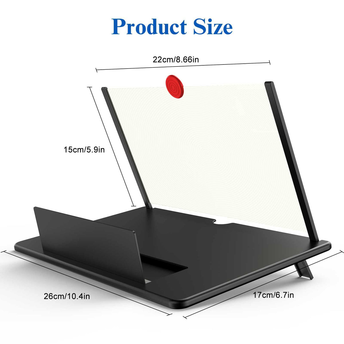 12" 3D HD Mobile Phone Magnifier Projector Screen for Movies, Videos, and Gaming - Foldable Phone Stand with Screen Amplifier - Supports All Smartphones (Black)
