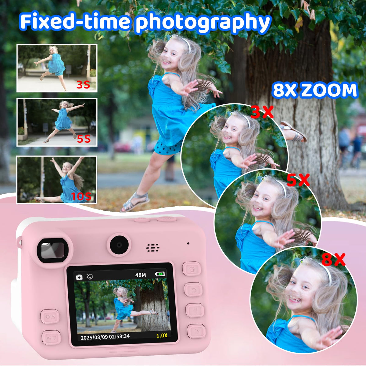 Now Kids Camera Instant Print, 1080P Video, Children Christmas Birthday Gifts for Girls Age 3-12, Toddler Print Digital Camera Toy for 4 5 6 7 8 9 10 11 Years Old with 32GB Card,6 pens