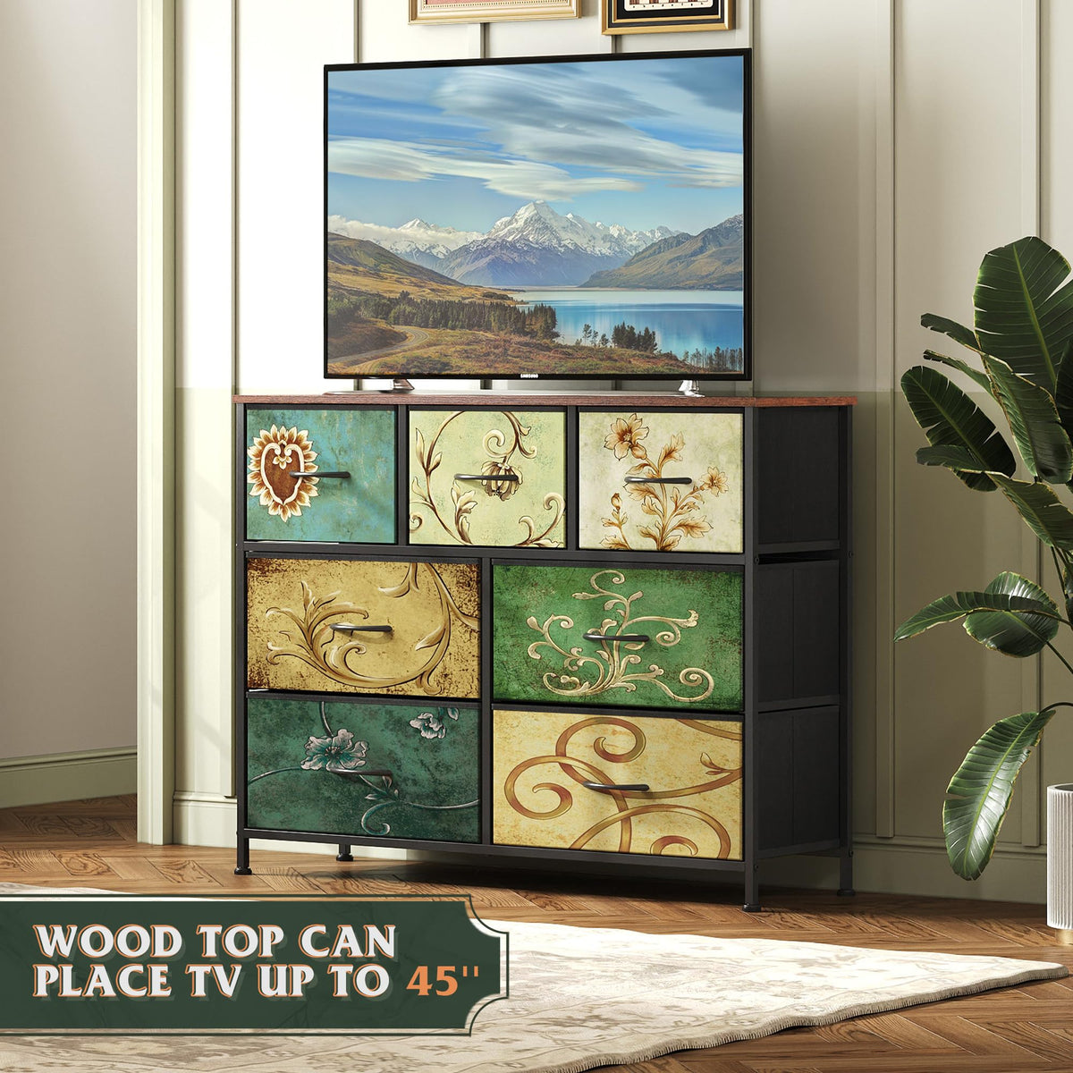 WLIVE Dresser for Bedroom, 7 Drawers, TV Stand, Floral