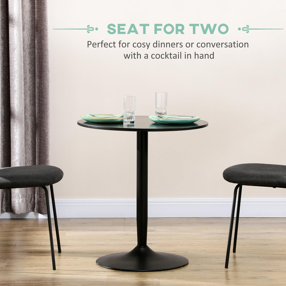 HOMCOM 28" Round Dining Table, Bistro Table for 2-4 People, Black