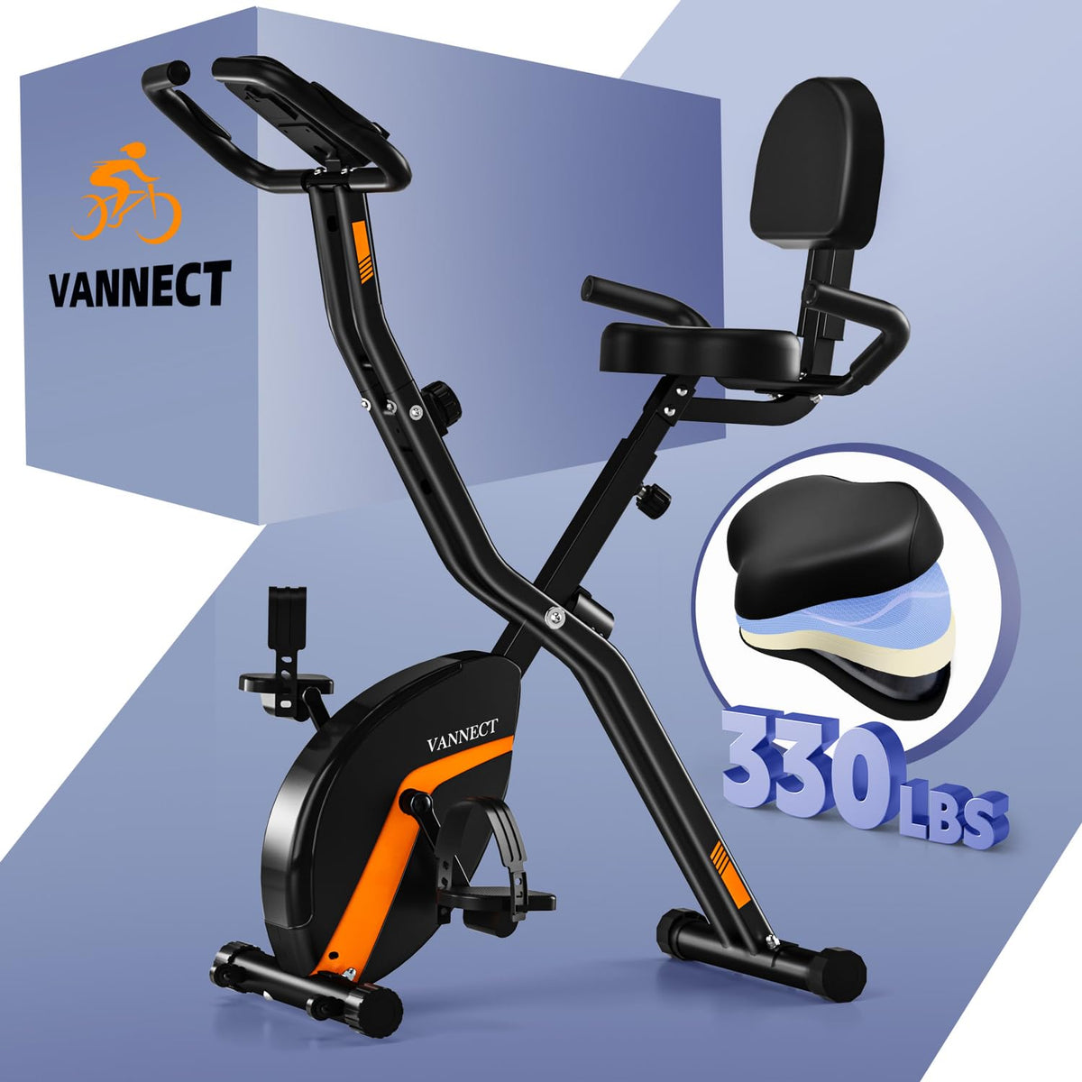 2025 New Exercise Bike Foldable with 16 Levels Magnetic Resistance, Folding Cycling Bike with LCD Display & Heart Rate Sensor, Oversized Saddle with Backrest, Foldable Fitness Bicycle For Home Gym