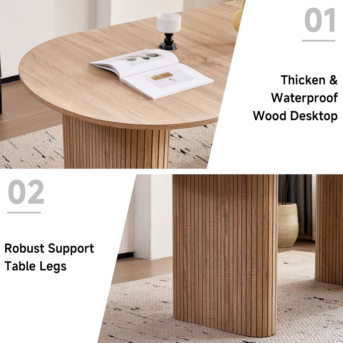 Oval Dining Table, 70.8" Modern Wood Kitchen Table for 4-6 People with Sturdy Legs, for Dining Room Kitchen, Natural Color