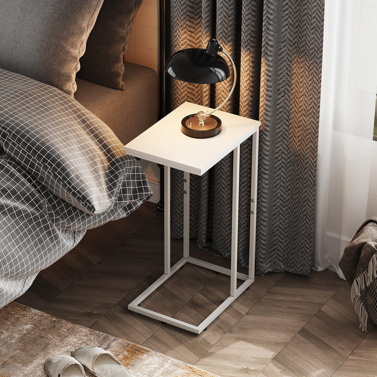 WLIVE Narrow Side Table for Bedroom, Living Room, 2 Tier Small Coffee Table, End Table with Storage (White)