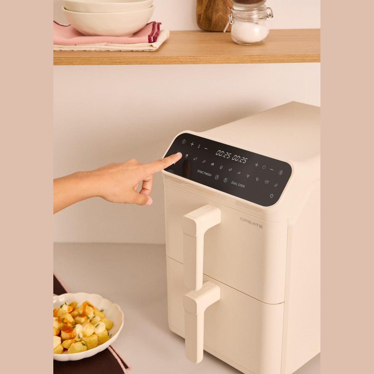 CREATE Air Fryer Dual Stack Air Fryer with Double Height and Independent Control 11.2L Cream White/Capacity 9-10 Servings, 10 Programmes, Dual Cook, Touch Panel, 2600-3000W