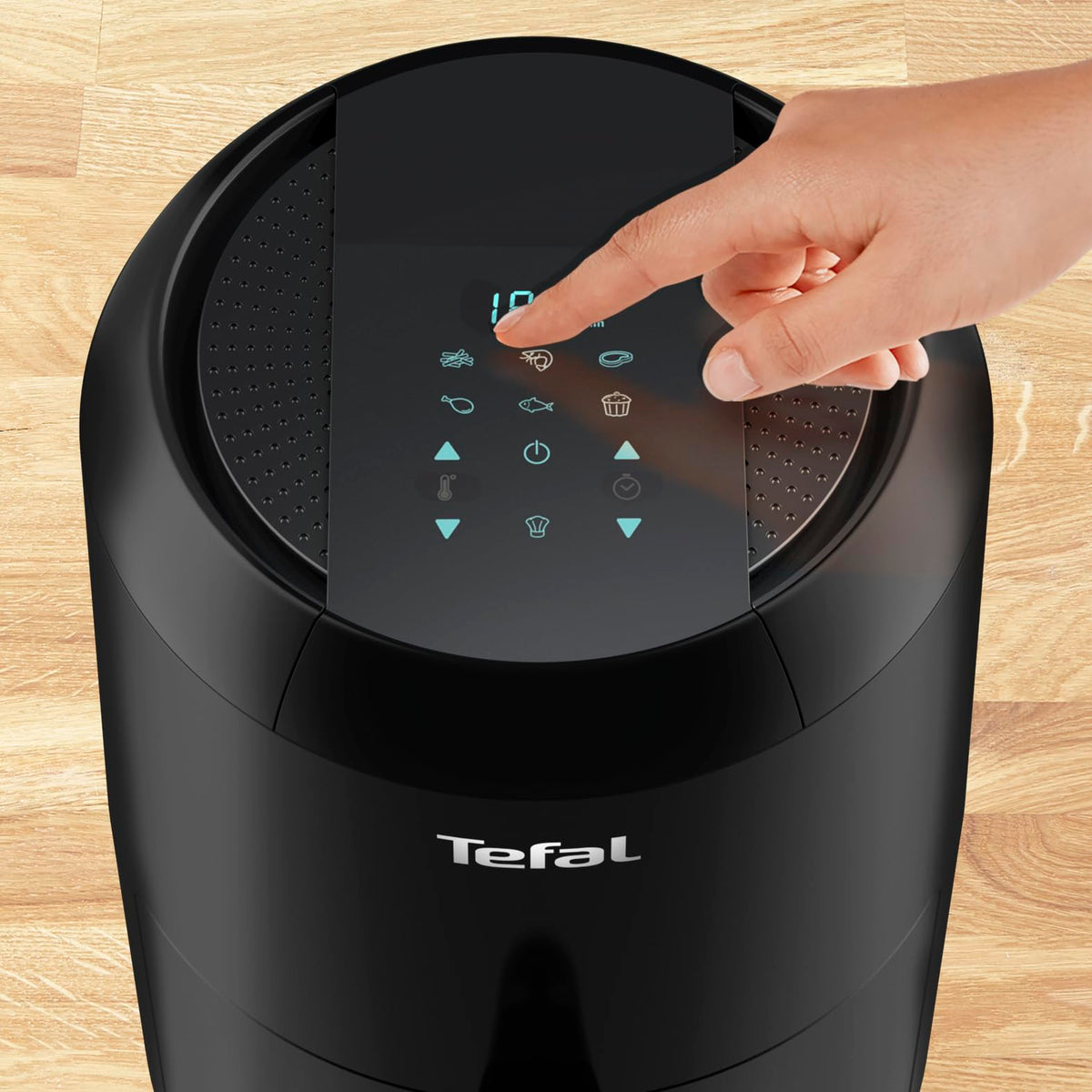 Tefal EY3018 Easy Fry Compact Hot Air Fryer (1400W, Capacity: 1.6 L, 6 Cooking Programmes, Digital Display, Timer, Healthy Without Fat / Oil, Crispy Chips, Hot Air Fryer for 1 - 2 Persons) Black