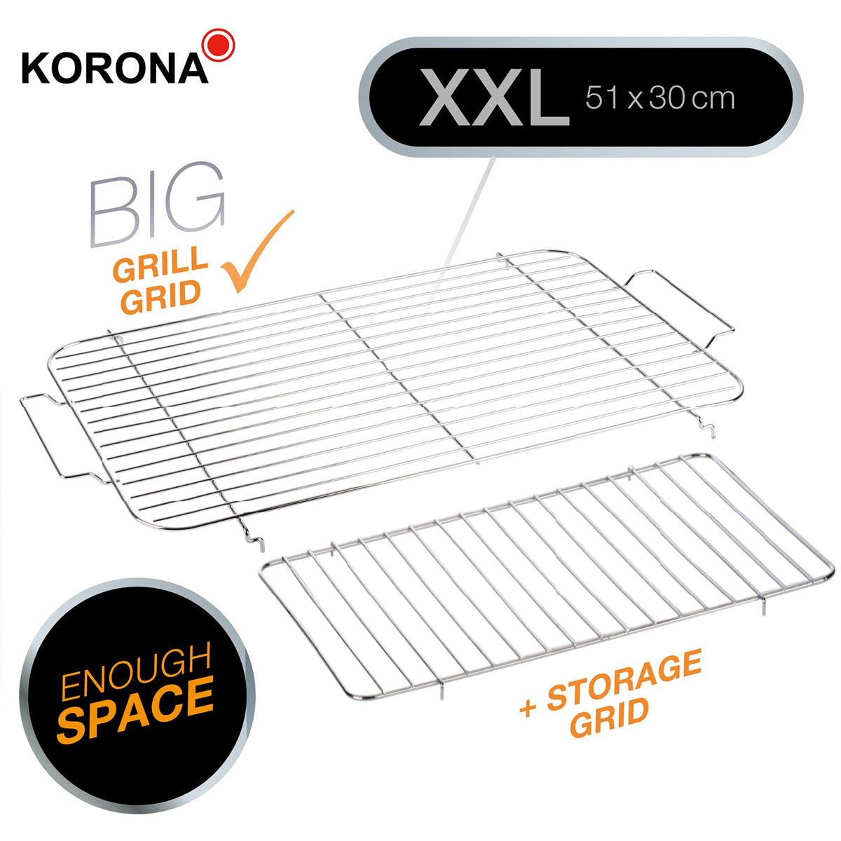 Korona 46221 Electric Standing Grill with XXL Cooking Grate (51 x 30 cm) / 2200 Watt / Wind Protection / Indicator Light / Safety Switch / Continuous Temperature Setting