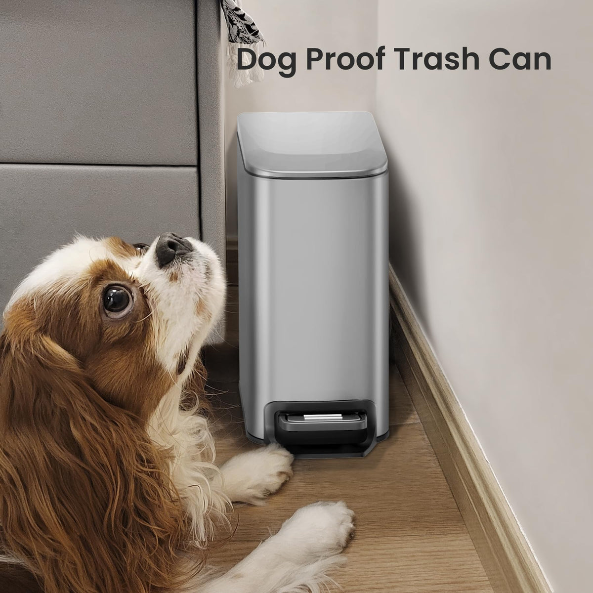 Cesun Small Bathroom Trash Can with Lid, 1.6 Gal, Soft Close, Sliver