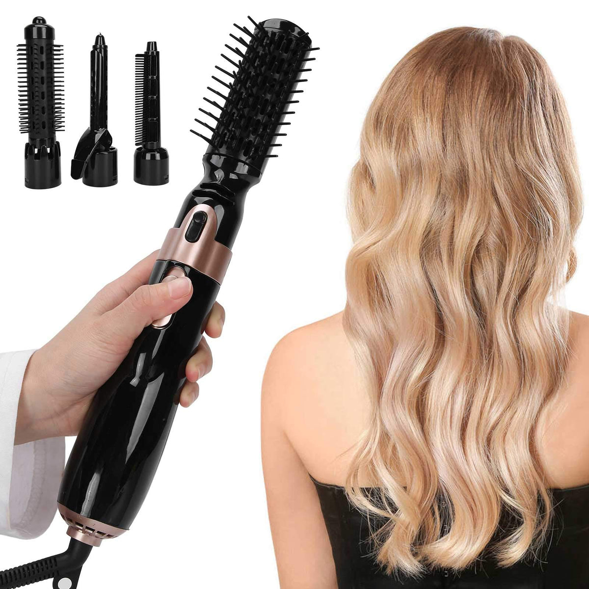 Hair Dryer Brush, 4 in 1 Hot Air Brush Hair Blow Dryer Brushes Set Volumizer Curler Combo with Interchangeable Brush Head Automatic Hair Curler Curling Iron