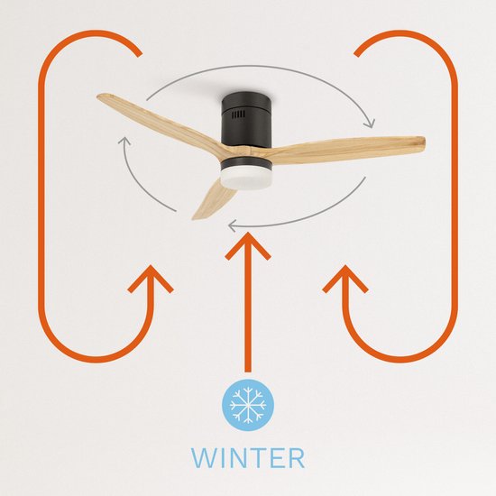 Create - Windcalm Ceiling Fan 132cm - Black with Natural Wood - Winter/summer Function 6 Speeds ( With Light )