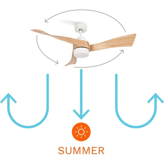 Create - WindCurve Ceiling Fan With Remote Control - White with Natural Wood ( With Light )