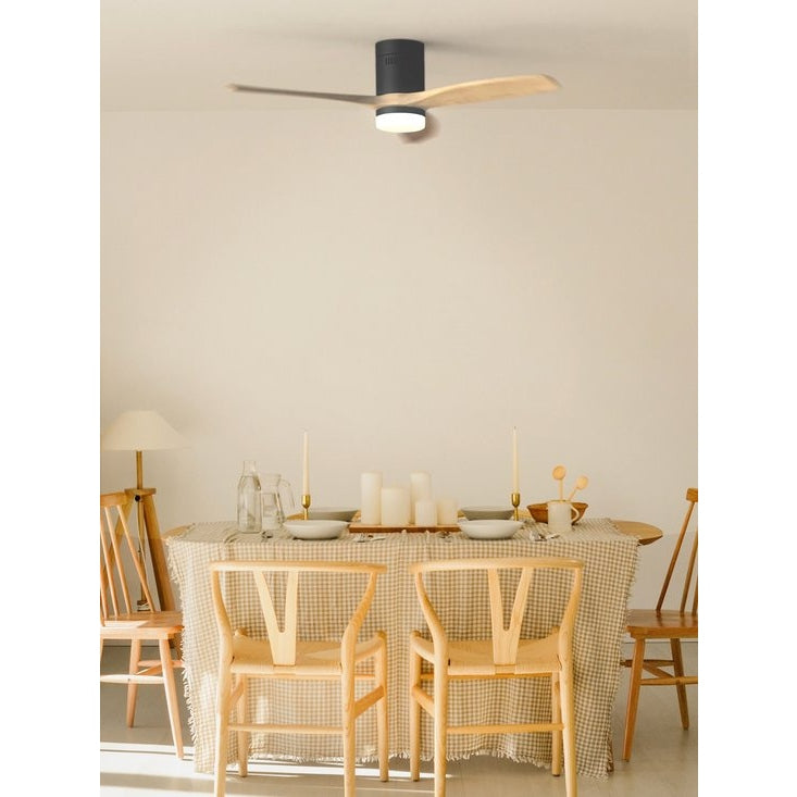 Create - Windcalm Ceiling Fan 132cm - Black with Natural Wood - Winter/summer Function 6 Speeds ( With Light )