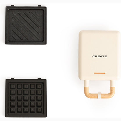 Create - Stone 2 In 1 Compact Sandwich Grill And Waffle Maker / 600W / Beige