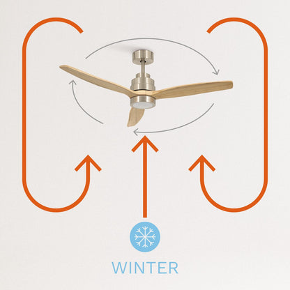 Create - Wind Stylance Ceiling Fan 40w Silent Ø132 Cm /With Remote Control / 6 Speeds / Summer/winter Function / Nickel (With Light)